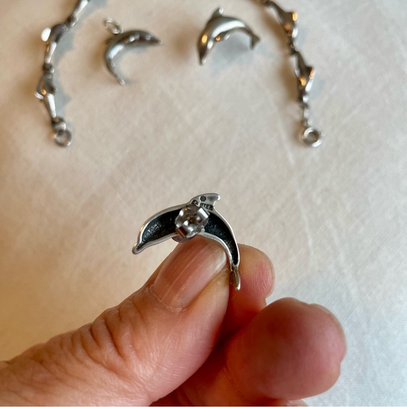Sterling Silver Dolphin Jewelry Set, Bracelet, Earrings, Charm, Accessories - Picture 2 of 7